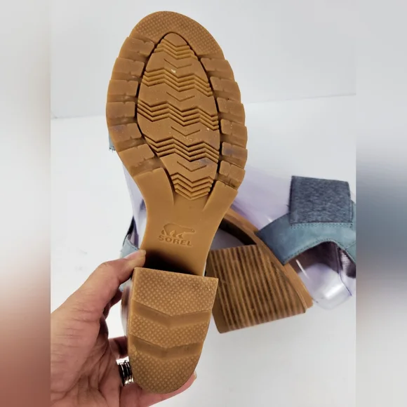 Sorel Denim Blue Block Heel Sandals Sz 7.5 - Picture 2 of 4